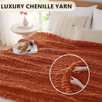 L'AGRATY Chunky Knit Blanket Throw: 50''x60'' Chenille Chunky Knitted Throw Blanket for Bed Couch - Handmade Thick Big Cable Knit Blanket - Large Crochet Rope Blanket for Home Decor(Rusty Orange)
