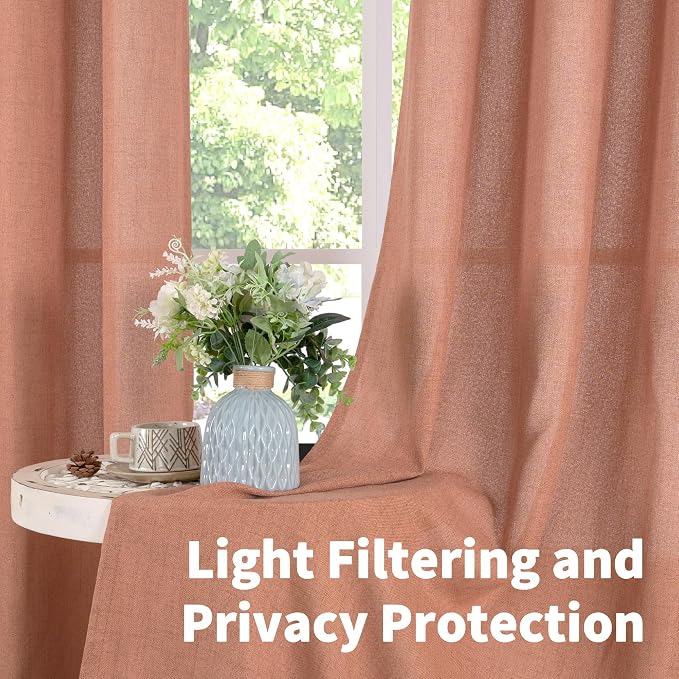 YoungsTex Rust Terracotta Linen Curtains 80 Inch Length, Burnt Orang Light - Image 3