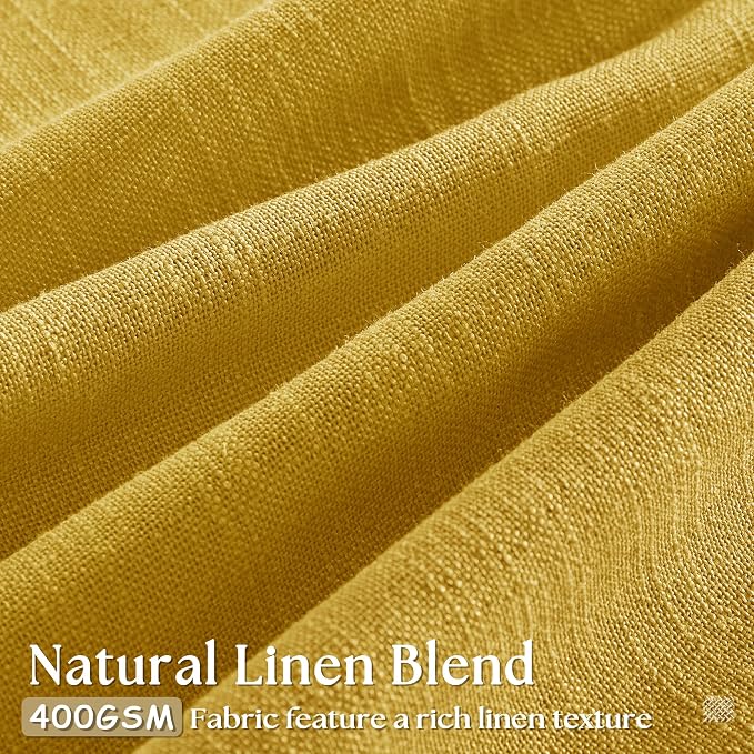 Pinch Pleated Mustard Yellow Linen Curtains 84 Inches Long 2 Panels Set | - Image 3