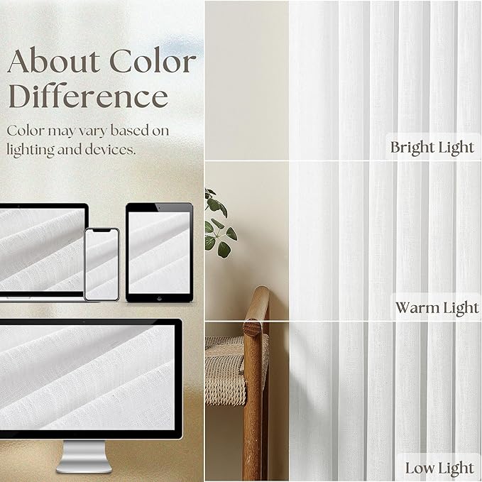 Snow White Pinch Pleat Semi Sheer Linen Curtains W70xL108 1 Panel | Light - Image 3