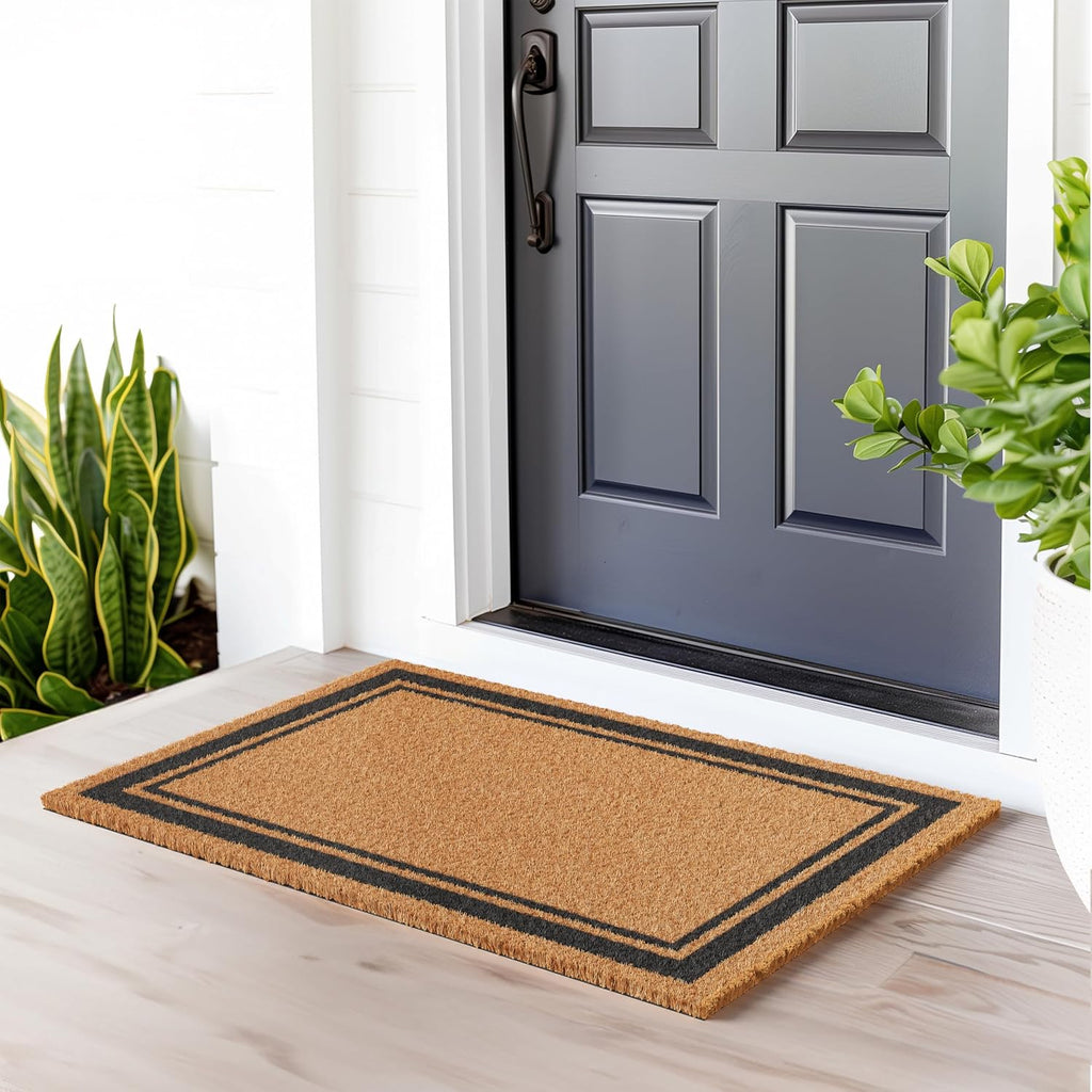 Barnyard Designs Natural Coco Coir Heavy Duty Backing Doormat - Large Cute Non-Slip Front Door Welcome Mat for Outside Entrance or Porch Entry, Brown (24x36, Border)