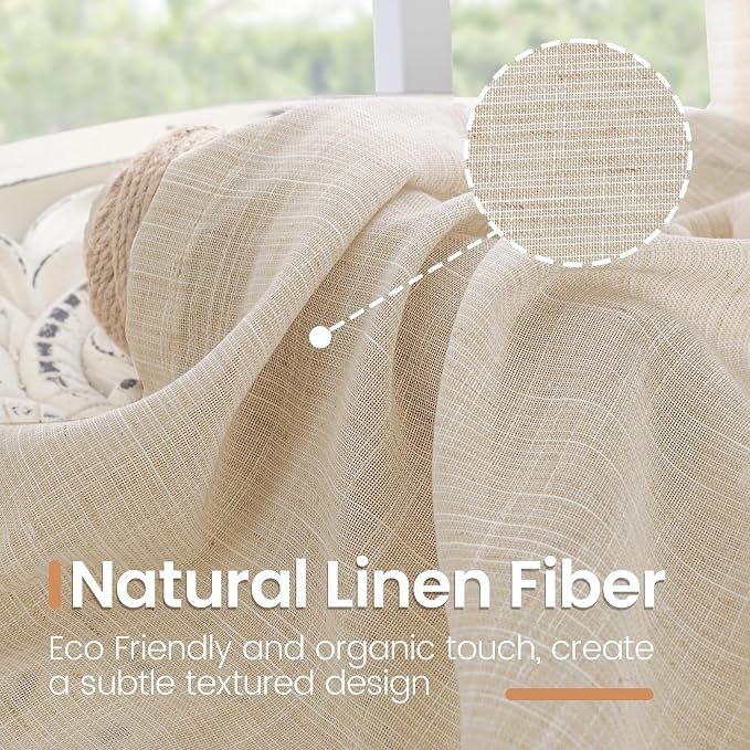 BGment Natutal Linen Cafe Curtains 30 Inch Length, Farmhouse Kitchen Window - Image 3