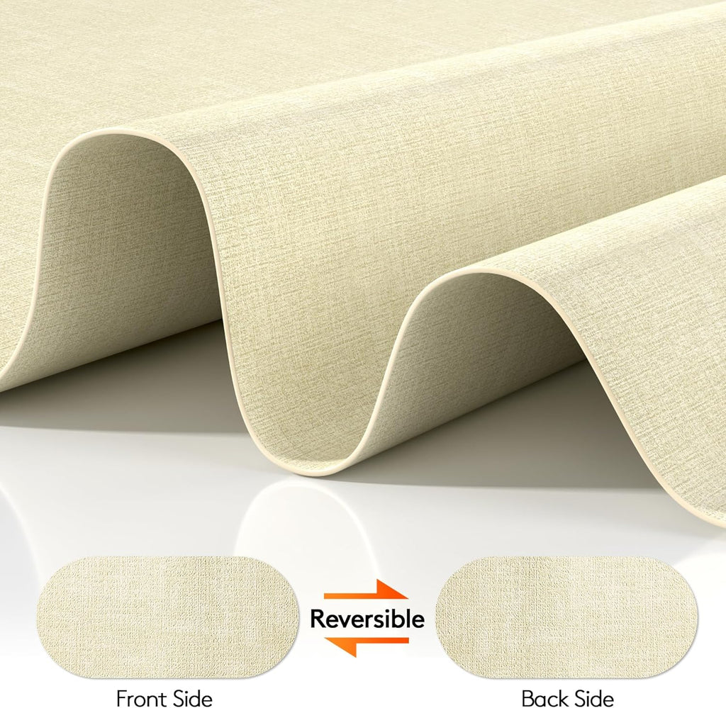 DOLOPL Large Placemats Set of 6, Oval Reversible Wipeable & Non-Slip Place Mats, Modern Faux Leather Table Mats for Kitchen, Neutral Tablemats for Dining Table Decor, Wedding, Party(Beige)