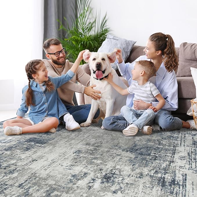 4x6 Area Rugs for Living Room Bedroom Dining Room Washable Blue Grey | Soft - Image 7