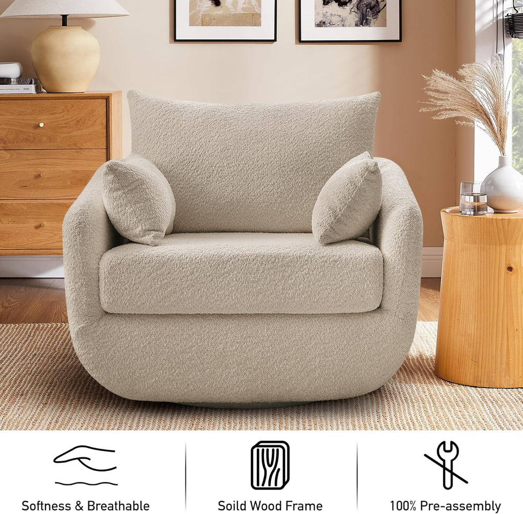 360° Swivel Accent Armchair Set of 2, 39.3" Oversized, Sherpa Boucle Fabric Sofa Chair with Removable Back & Arm Pillows, Swivel Chairs with Cozy Soft Padded, No Assembly Required, Camel