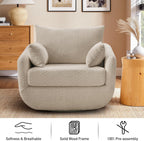 360° Swivel Accent Armchair Set of 2, 39.3" Oversized, Sherpa Boucle Fabric Sofa Chair with Removable Back & Arm Pillows, Swivel Chairs with Cozy Soft Padded, No Assembly Required, Camel
