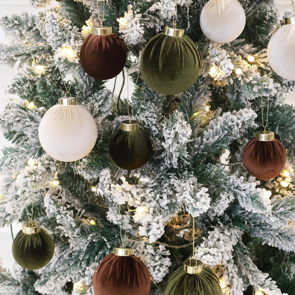 4inch Velvet Christmas Ornaments, 6pcs Multicolor Flocked Ornaments for Christmas Tree Decorations