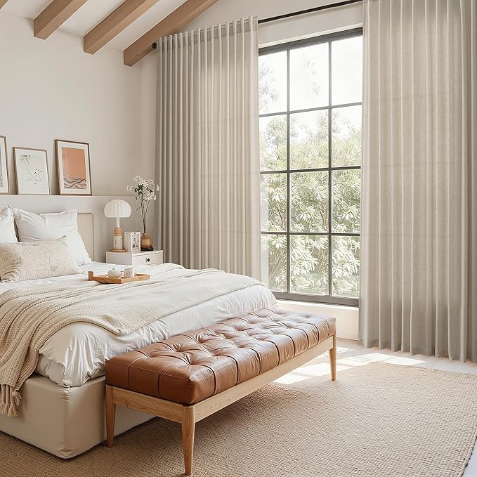 Living Room Curtains 72 Inch Length Linen Blend Cobblestone Light Filtering - Image 7