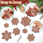 36pcs Snowflakes-Christmas Tree Decorations, Snowflake Ornaments for Tree, Plastic Glitter Red Gold Snow Flakes Ornaments, Christmas Indoor Winter Wonderland Frozen Birthday Party Holiday Home Decor