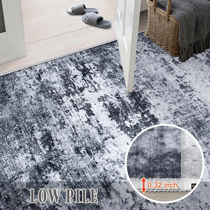 Round Area Rug Living Room: 8 ft Modern Washable Carpet Black | - Image 9