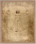 Poster Master Classic Leonardo Da Vinci Poster - Vintage Renaissance Print - Gift for Artist, Friend - Vitruvian Man, Proportion, Symmetry, Human Body - Wall Decor for Office, 8x10 Beige Framed