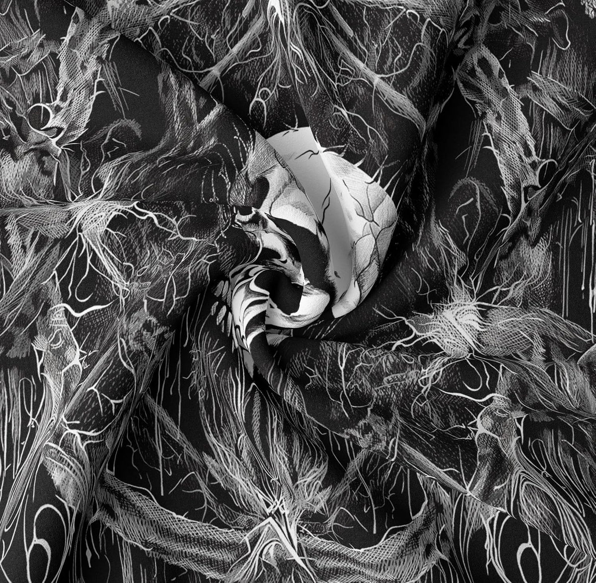 Tapzen Gothic Black and White Wall Tapestry - Dark Skeleton Horror Design - Aesthetic Cool for Bedroom, Living Room, Dorm (60 x 60 inches)