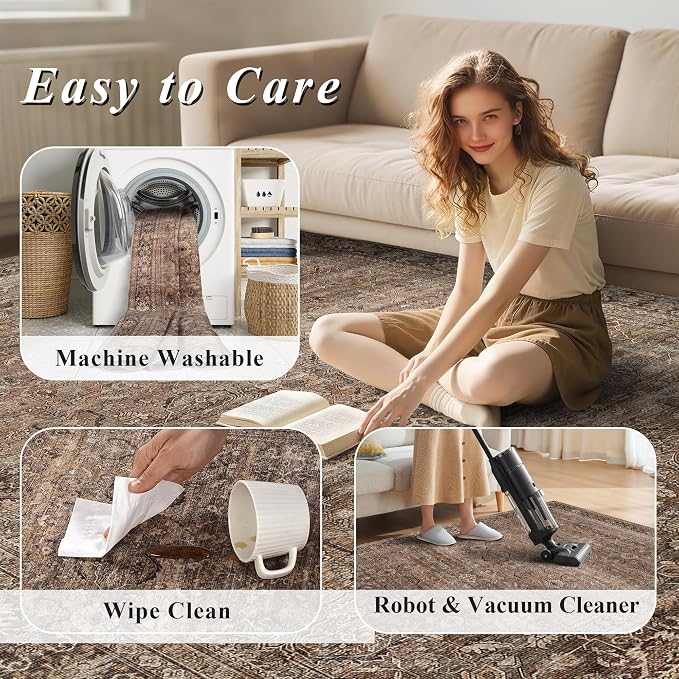 Schweek 2x8 Kitchen Rug Washable Vintage Non Slip Hallway Runner Rugs Brown | - Image 7