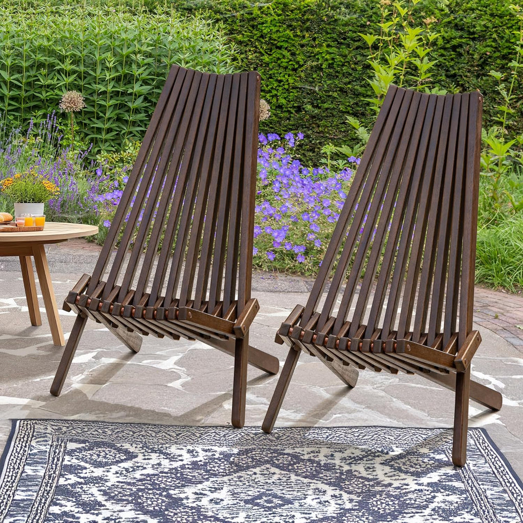 IDZO Elina FSC Eucalyptus Tamarack Chairs, 300Lbs Capacity Modern Adirondack Style, Wooden Folding Seats, for Fire Pit Outdoor & Indoor - Cinnamon, Set of 2