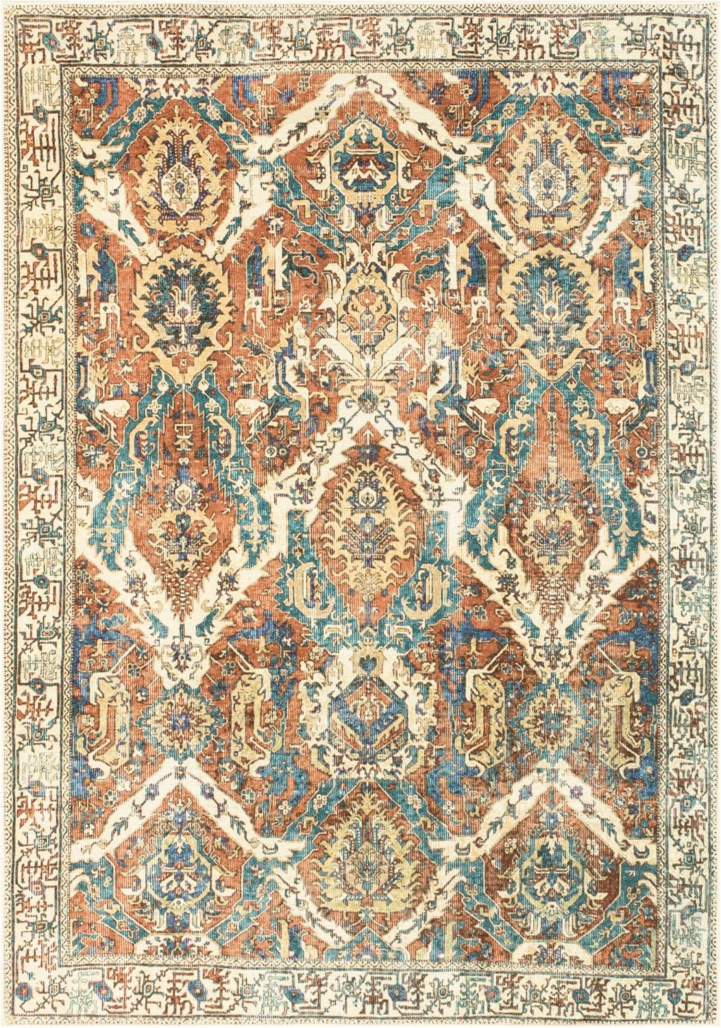 Keen Home Design 5x7 Rug - Machine Washable Area Rug with Non-Slip Backing, Ideal for Living Room, Dining Room, Bedroom - Vintage, Easy Clean, Durable, Low Pile Rug - (5' x 7')