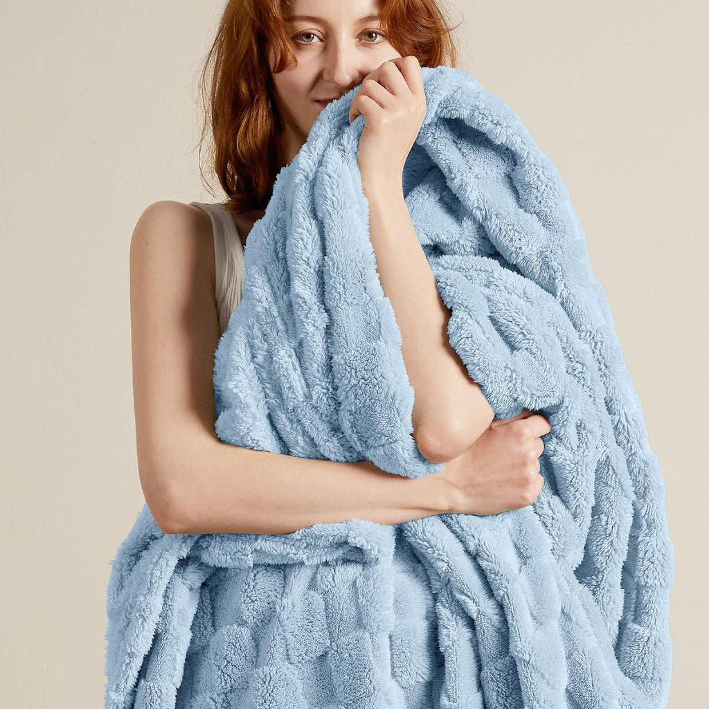 Bedsure GentleSoft Light Blue Throw Blanket for Couch - Checkered Fleece Blankets Gifts for Women Men Girls, Cute Soft Cozy Throw for Bedroom Home Decor Gifts, 50x60 Inches