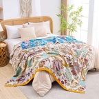 Boho Throw Blanket for Bed, 100% Cotton Soft Rustic Quilt Fall Blanket, 90"x98" Floral Printed Farmhouse Decor Bed Blankets, All Season Rustic Reversible Bohemian Throw Quilt