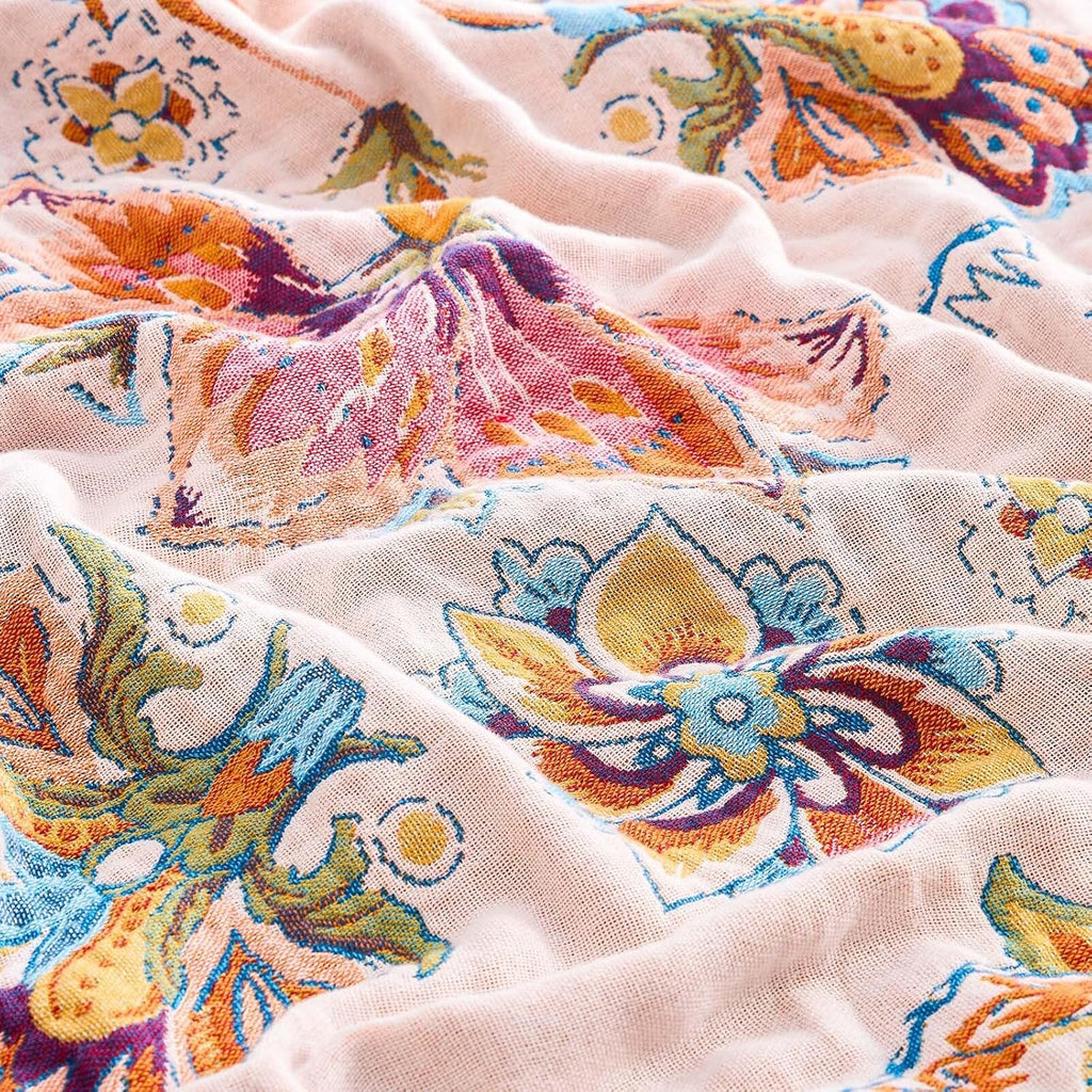 Boho Throw Blanket for Bed, 100% Cotton Soft Rustic Quilt Fall Blanket, 60"x80" Floral Printed Farmhouse Decor Bed Blankets, All Season Rustic Reversible Bohemian Throw Quilt