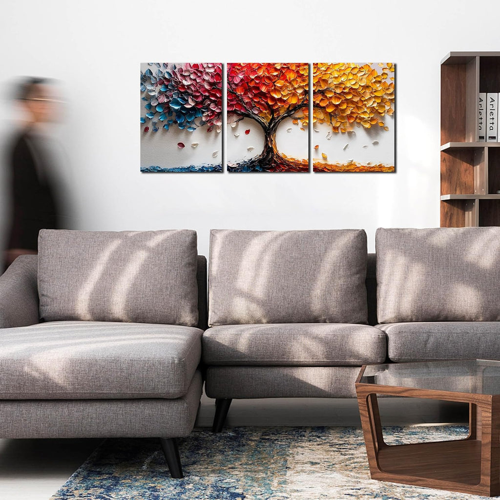 Tree Canvas Wall Art for Living Room - Colorful Wall Decor for Bedroom Teen Girl - Modern 3 Piece Wall Art for Office Size 12" x 16"