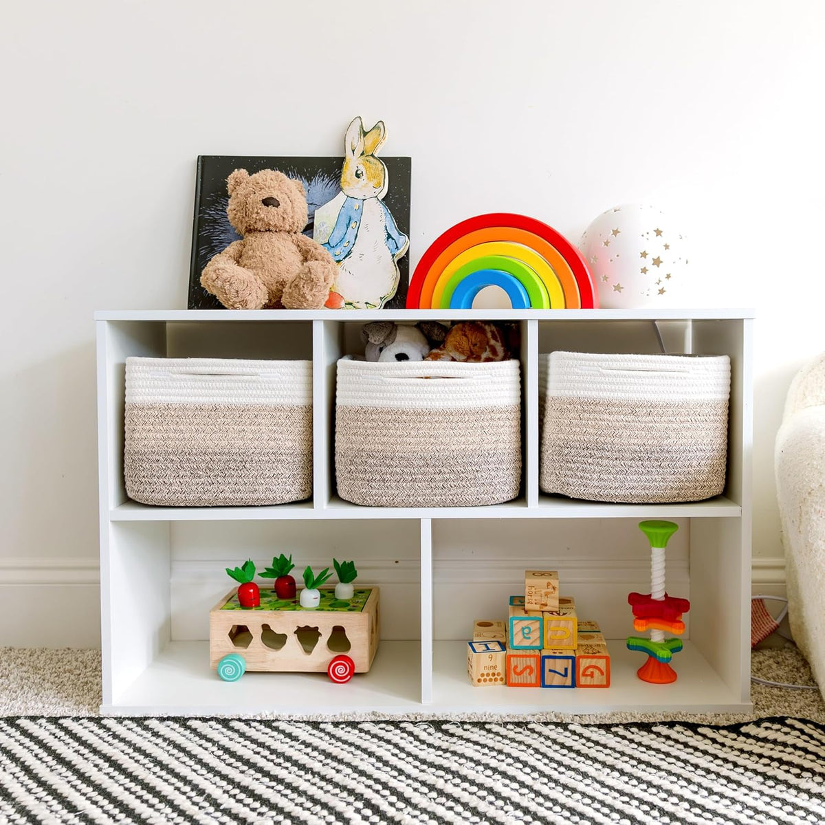 NaturalCozy Storage Cubes 9”x9”x7”Cotton Rope Woven Baskets for Organizing 3-Pack | 9 Inch Cube Storage Bin | Small Basket for Shelf Nursery, Pantry, Decorative Plant, Bathroom Closet, Toy Gift