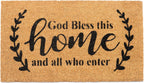 Welcome Doormats, Natural Coco Coir Mats with Non-Slip PVC Backing, Indoor Outdoor Mats for Home & Office, Mats for Door with God Bless This Home Print, Beige & Black, 30"x17"
