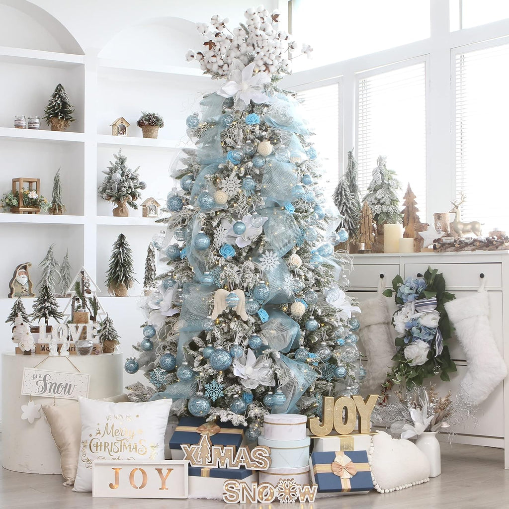 Sea Team Pack of 48 Shatterproof Clear Plastic Christmas Baubles Multi-Size Decorative Christmas Baubles with Stuffed Delicate Decorations (Babyblue)