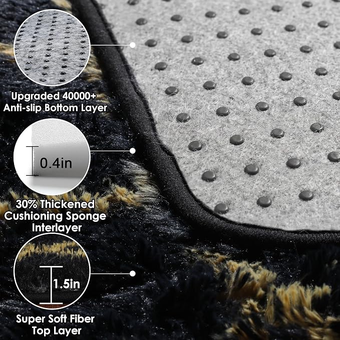 Area Rugs for Bedroom Living Room, 4x6 Fluffy Black and Gold Geometric Rug | - Image 5