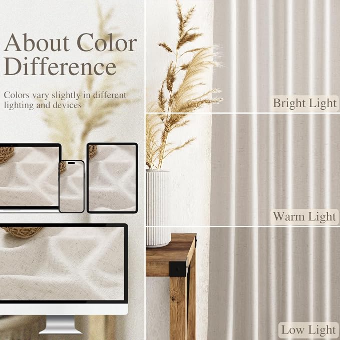 Pearl White Linen Curtains 63 Inch Length - Image 3