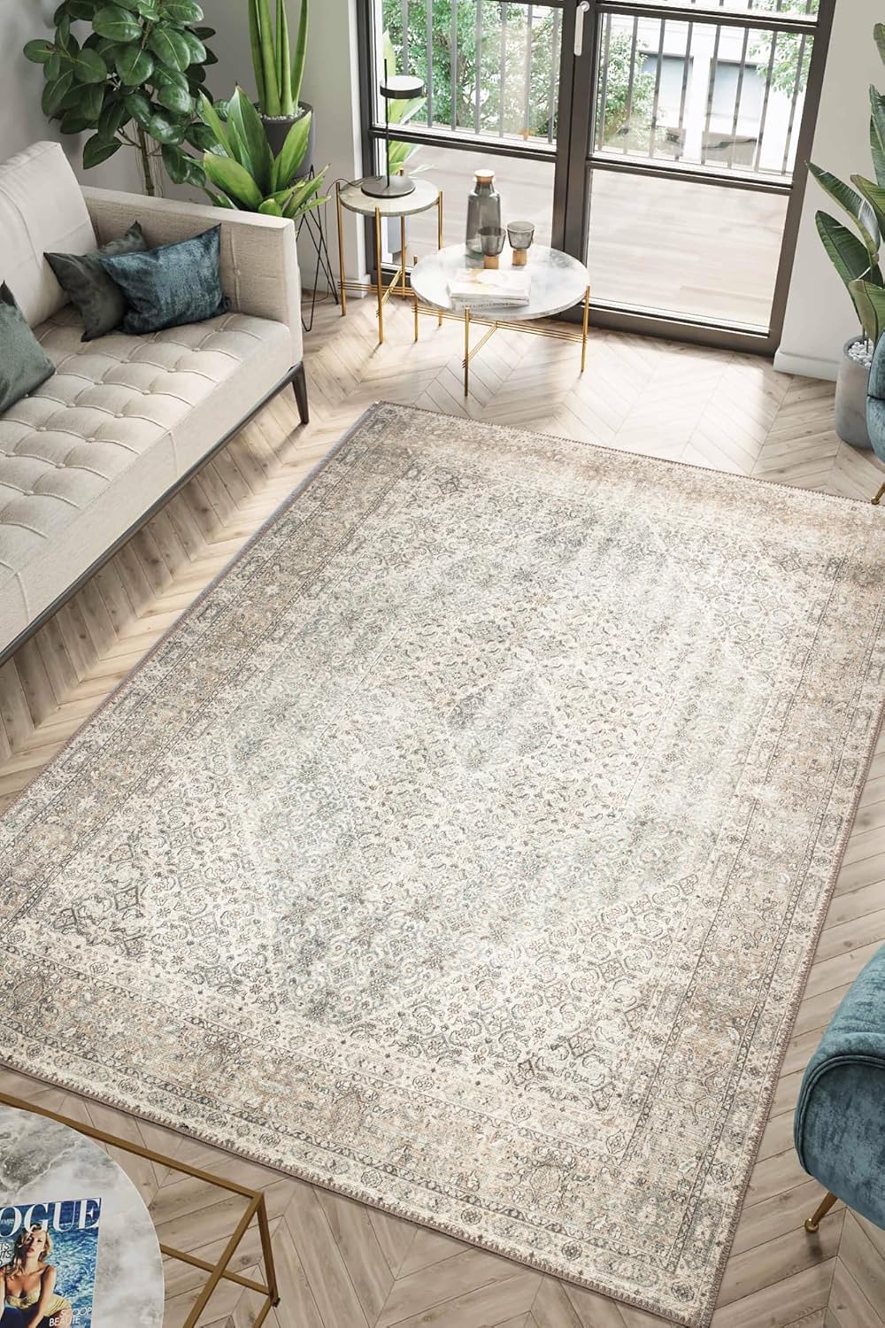 Keen Home Design 10x14 Rug - Machine Washable Area Rug with Non-Slip Backing, Ideal for Living Room, Dining Room, Bedroom - Vintage, Easy Clean, Durable, Low Pile Rug - (9'7" x 14')