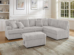 THSUPER 113-Inch Oversized L Shaped Plush Corduroy Fluffy Sectional Sleeper Sofa with Pull Out Bed and Storage Ottoman - Off-White