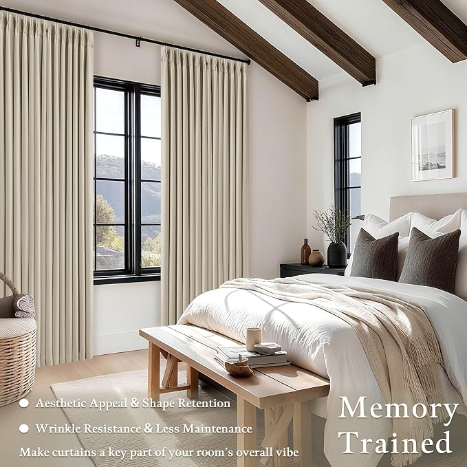 Beige Oatmeal Linen Pinch Pleated 100% Blackout Curtains 90 Inch Length | Pinch - Image 5