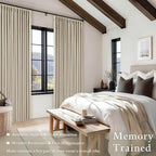 Oatmeal Linen Pinch Pleated Blackout Curtains 96 Inches Long 2 Panels Set | - Image 5