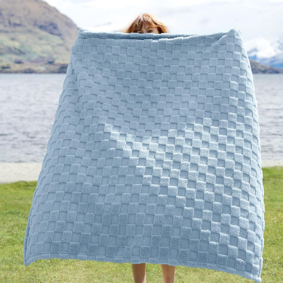 Bedsure GentleSoft Light Blue Throw Blanket for Couch - Checkered Fleece Blankets Gifts for Women Men Girls, Cute Soft Cozy Throw for Bedroom Home Decor Gifts, 50x60 Inches