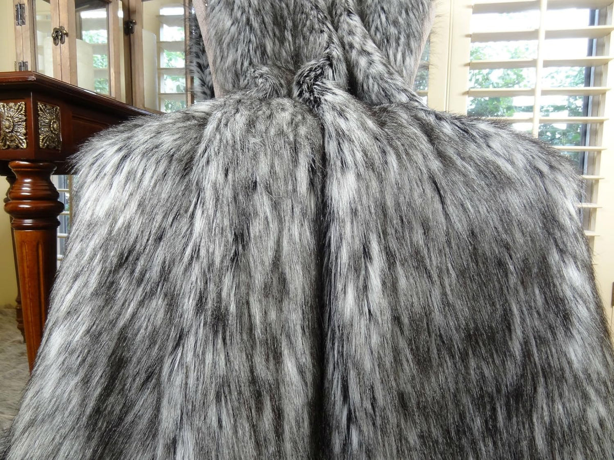 Exotic Siberian Husky Faux Faur Throw Blanket - Gray White Black Husky Fur - Gray Faux Fur Throw Blanket - Luxury Soft Faux Fur, Made in USA, 16411