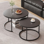 Round Nesting Coffee Table, Black Modern Decorative Coffee Center Table Set of 2,Round Sintered Stone 24'' Coffee Table for Living Room with Sturdy Metal Frame.