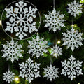 36pcs Iridescent Silver Christmas Snowflake Ornaments, Plastic Sparkling Glitter Hanging Snow Flakes for Christmas Tree Decorations Winter Wonderland Frozen Birthday Party Holiday Home Decor