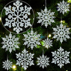 36pcs Iridescent Silver Christmas Snowflake Ornaments, Plastic Sparkling Glitter Hanging Snow Flakes for Christmas Tree Decorations Winter Wonderland Frozen Birthday Party Holiday Home Decor