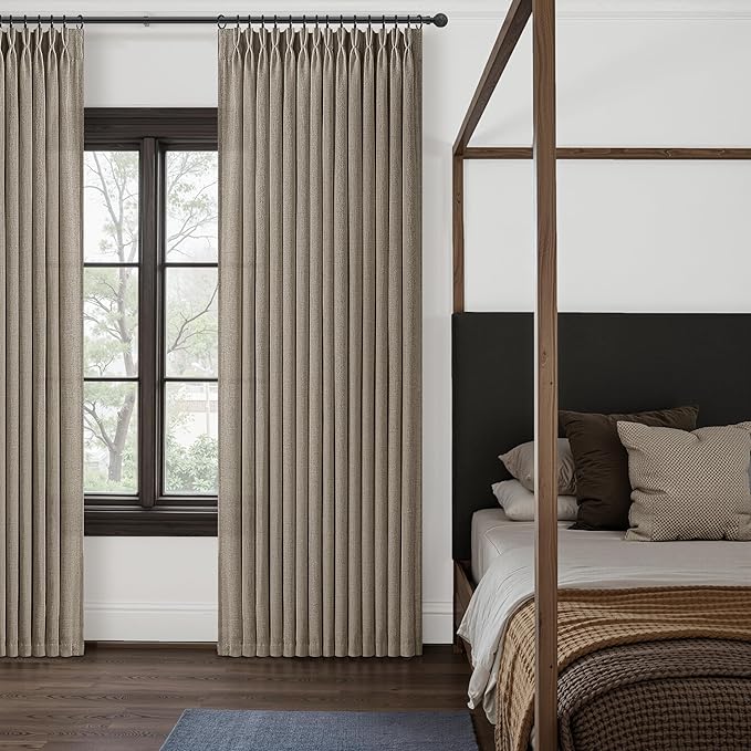 Pinch Pleated Light Filtering Dark Flax 60 Inch Wide Curtains 96 Inches Long - Image 7