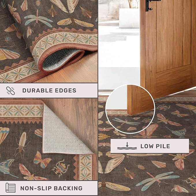 Boho Brown Farmhouse Rug 3x4, Soft Low Pile Entryway Carpet - Image 4