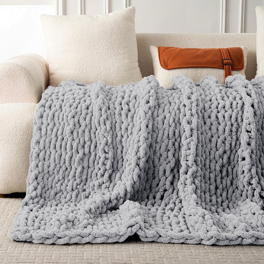 Ultra Soft Chunky Knit Blanket Throw -50x70 Hand Knitted Warm Chenille Throw Blanket, Home Decor Soft Thick Yarn Cable Knit Blanket Breathable Fleece Banket Christmas for Couch Bed Sofa Best GIF