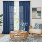 BGment 102 Inch Length Navy Blue Linen Curtains - Image 2