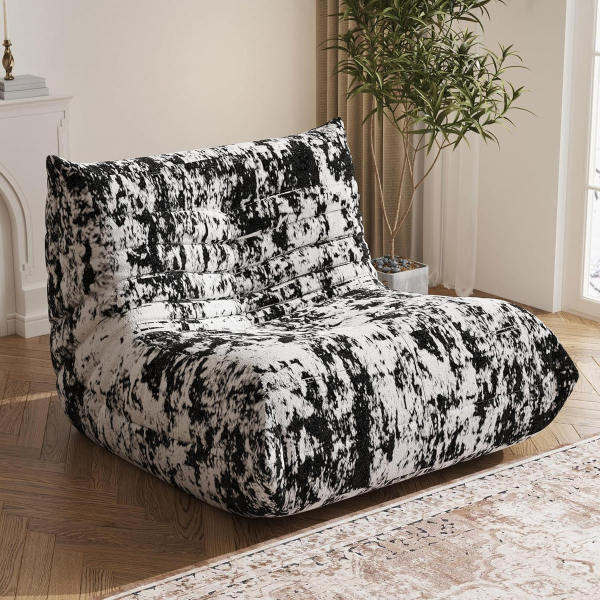 Bean Bag Chair, Fireside Chair Bean Bag Sofa Large Bean Bag Chair for Adults, Bean Bag Chairs for Teens with High Density Comfortable Foam, Memory Foam Bean Bag for Living Room, Bedroom(Black Pattern)