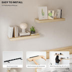 Natural Wood Floating Shelves 16”x 8”x 1.4” Book Shelf Floating for Wall Mounted, Heavy Duty Shelf Hold 35 lbs, Unfinished Wall Shelves for Bathroom, Living Room, Kitchen, Bedroom, Office