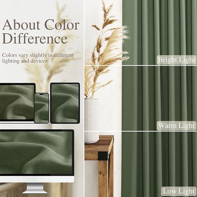 Olive Green Linen Curtains 96 Inches Long - Image 4