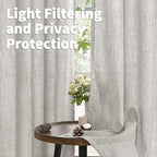 YoungsTex Light Grey Linen Semi Sheer Curtains 45 Inch Length 2 Panels | Short - Image 3
