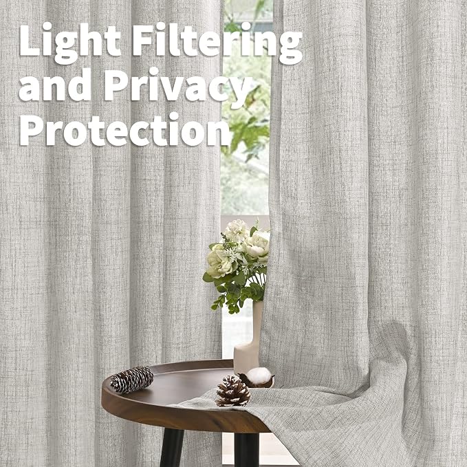 YoungsTex Linen Curtains 54 Inch Length Light Grey Textured Curtains - Image 3