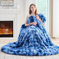 Lotus Karen Faux Fur Throw Blanket Tie-Dye Blue-Big Bubble Rabbit Fluff Blanket for Couch,Small Fluffy Fuzzy Cozy Blanket,Thick Furry Plush Shaggy Blankets,50x60 Inches