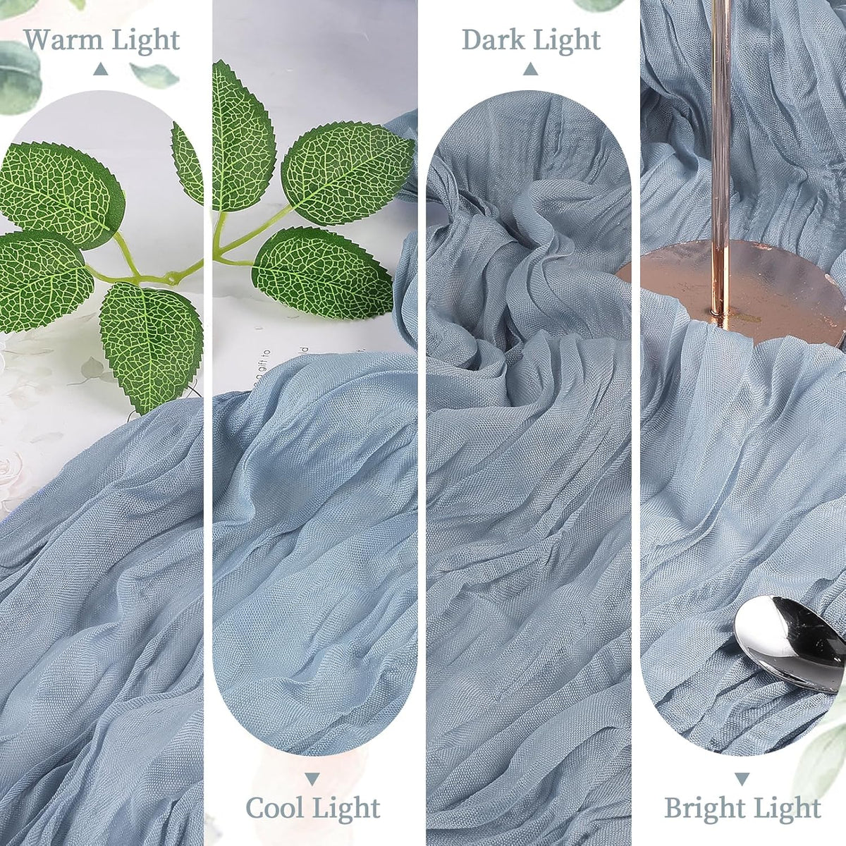 24 Pack Dusty Blue Cheesecloth Table Runner 10FT Long Boho Gauze Table Runner Rustic Sheer Runner for Wedding Bridal Baby Shower Birthday Party Table Decor Thanksgiving Christmas Decorations