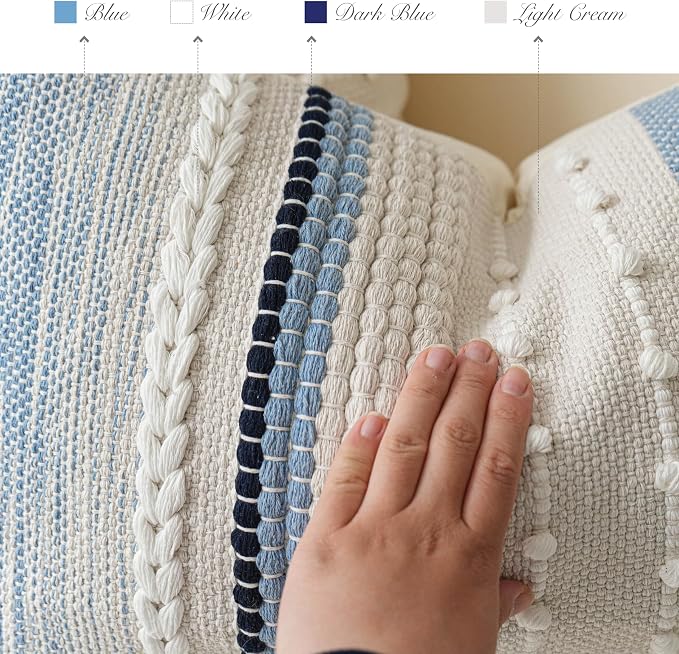 Coastal Blue Boho Decorative Throw Pillow Cover 22x22 Modern Bohemian Accent - Image 3