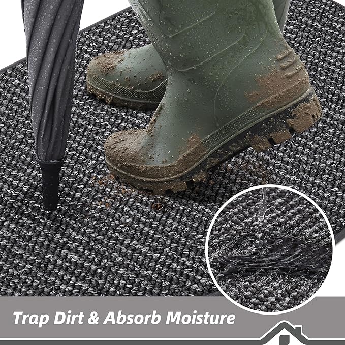 BEQHAUSE Dirt Trapper Door Mat 36" x 60" Half Circle Non Slip, Charcoal | - Image 4